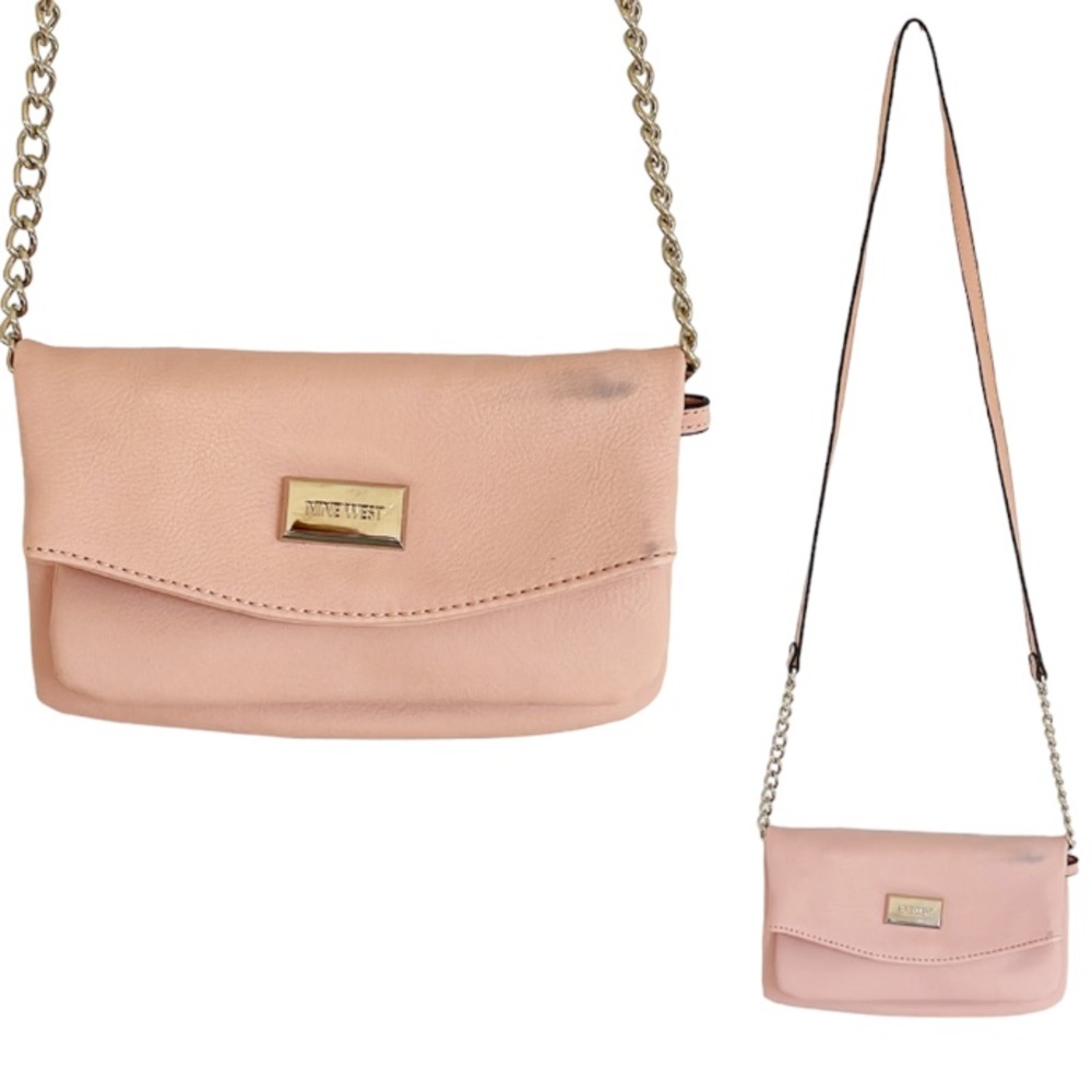 Nine West blush pink leather convertible crossbody clutch bag